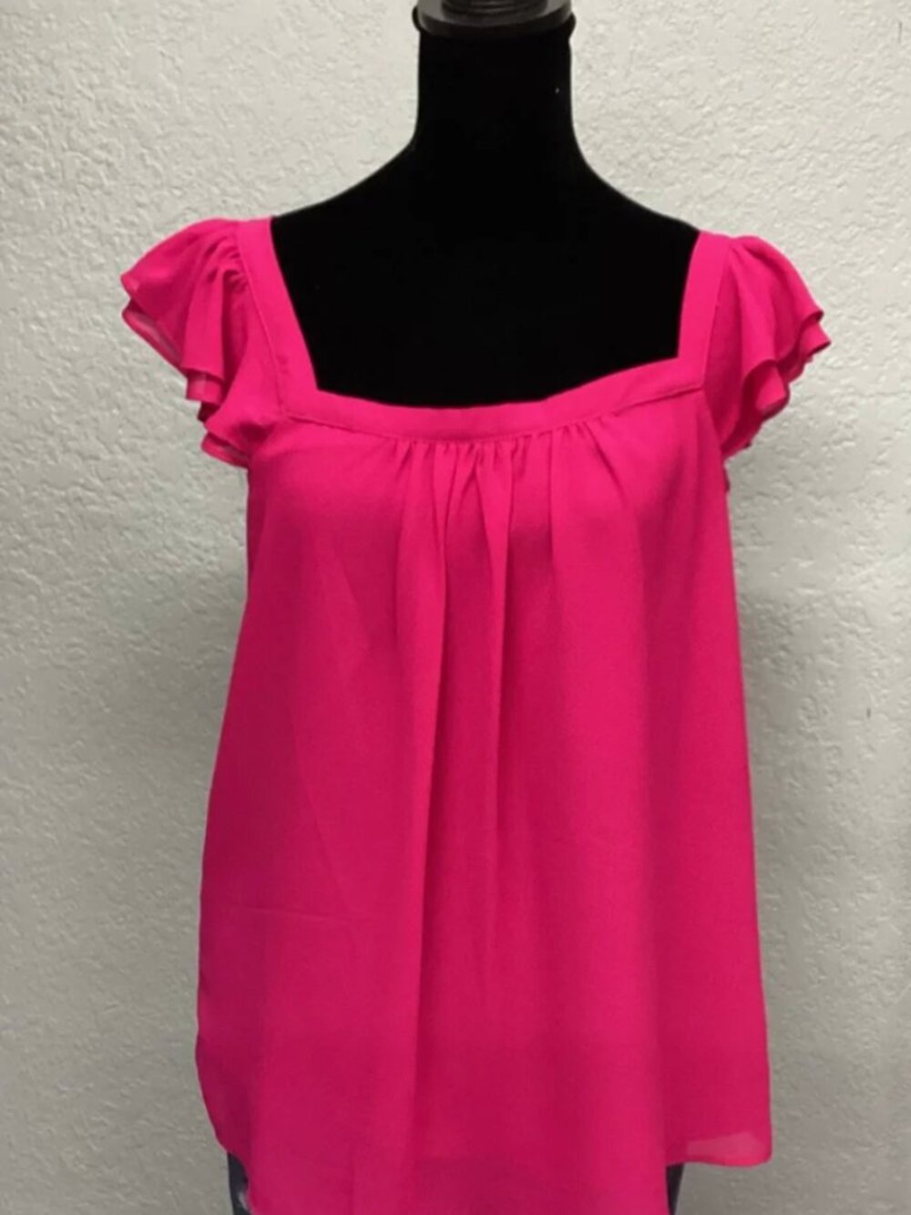 Naked Zebra Ruffle Square Neck Top Flowy Pleated Blouse